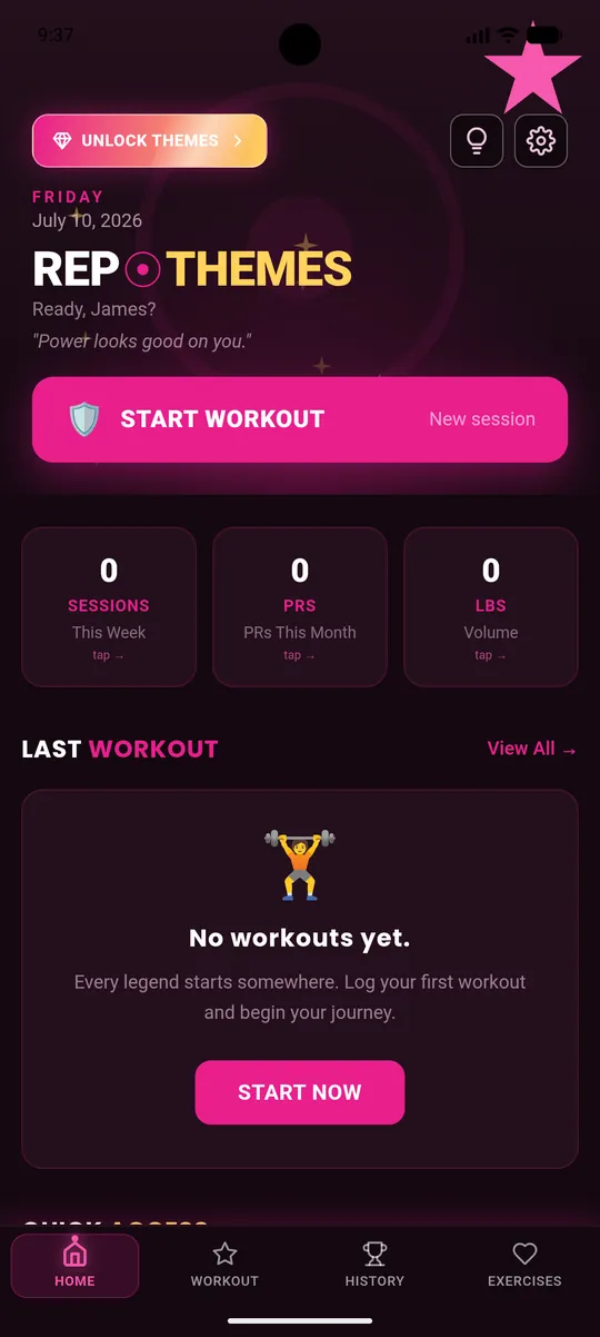 RepThemes home screen in the Girl Boss theme