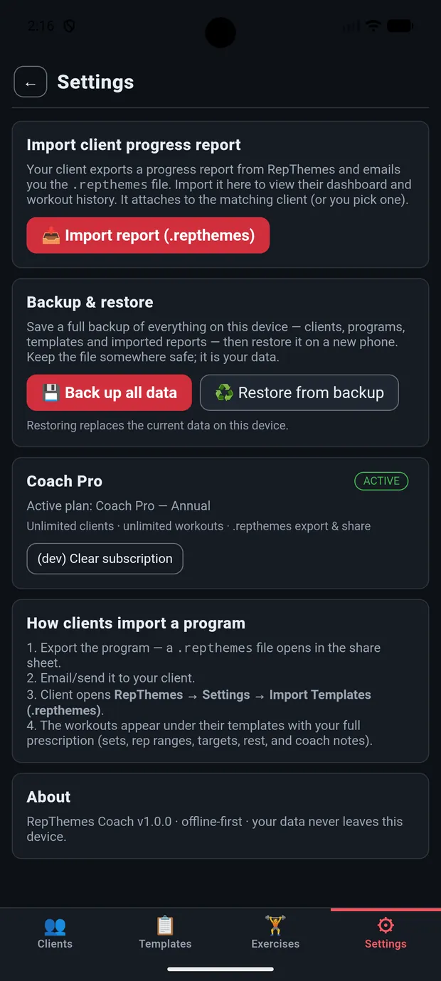 RepThemes Coach backup and restore