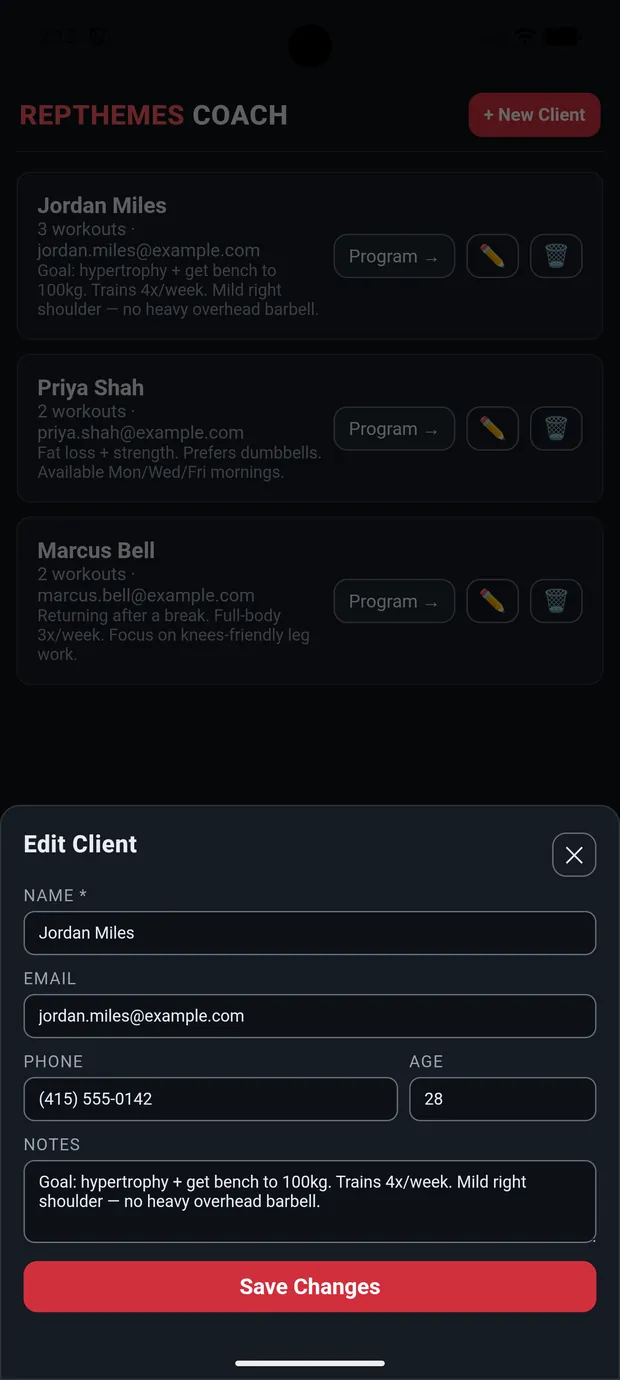 RepThemes Coach client roster