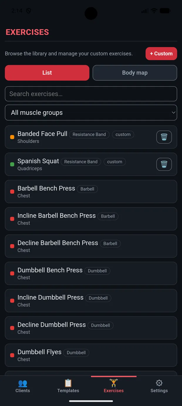 RepThemes Coach exercise library and body map